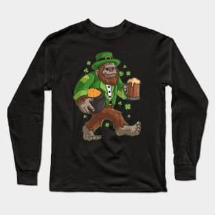 Irish Bigfoot Drinking Beer Happy St Patrick’s Day Long Sleeve T-Shirt